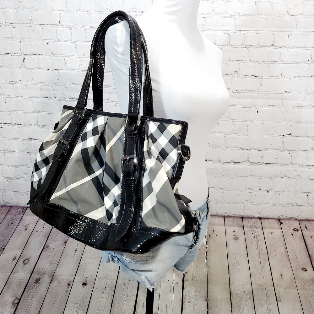 Burberry black beat nylon lowry tote bag  large